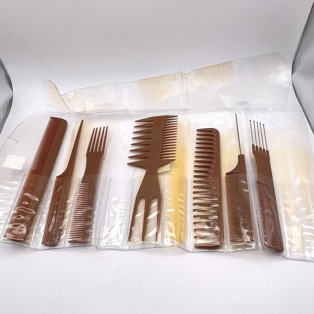 Vtg Luxor Bone Comb Kit Picks Brown w/ Storage Case *Missing 3* (Not Real Bones)